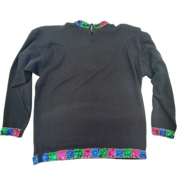 Vintage 80s 90s Sweater Black Medium Jewels Colorful Sequins Embellished Bling - Picture 4 of 5
